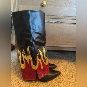 Black and Red Flame Women's Boots